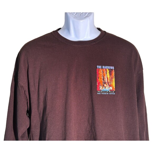 THE NARROWS ZION NATIONAL PARK Long Sleeve Pull-Over Brown T-Shirt XL - Picture 2 of 6